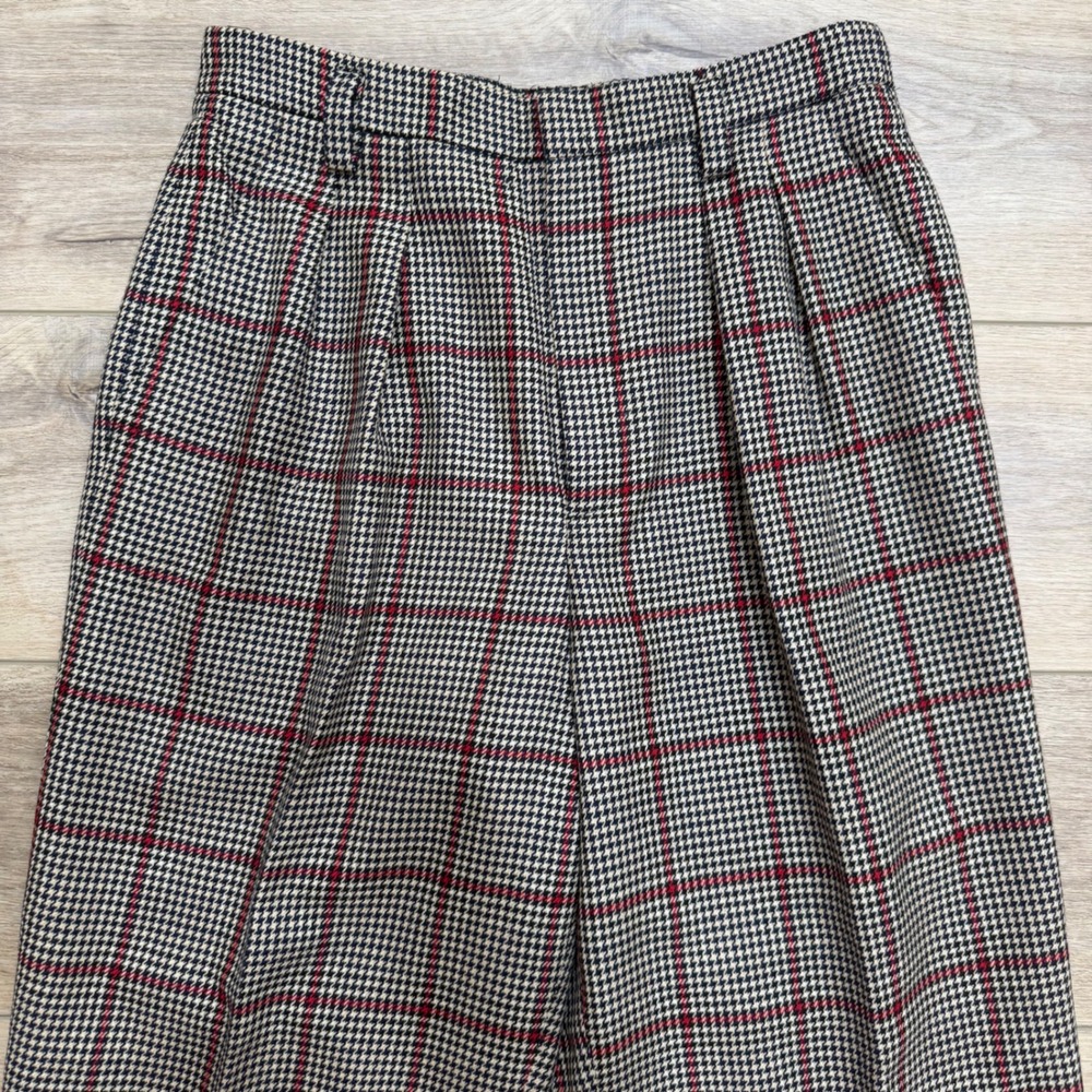 Vintage 100% Wool Pleated Slacks Plaid Houndstooth Academia Trousers Twee 6 - Picture 2 of 14